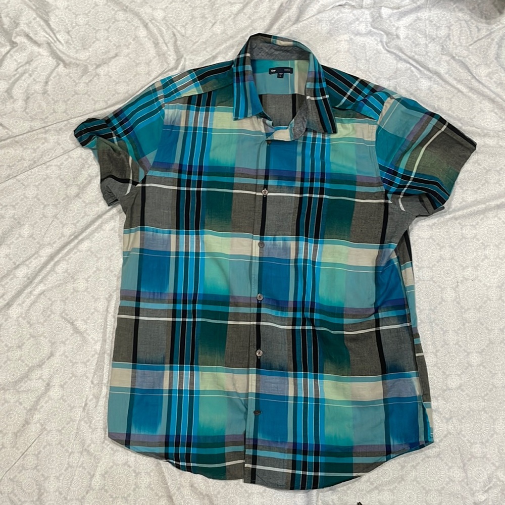 GAP Ikat madras button down dark turquoise LG